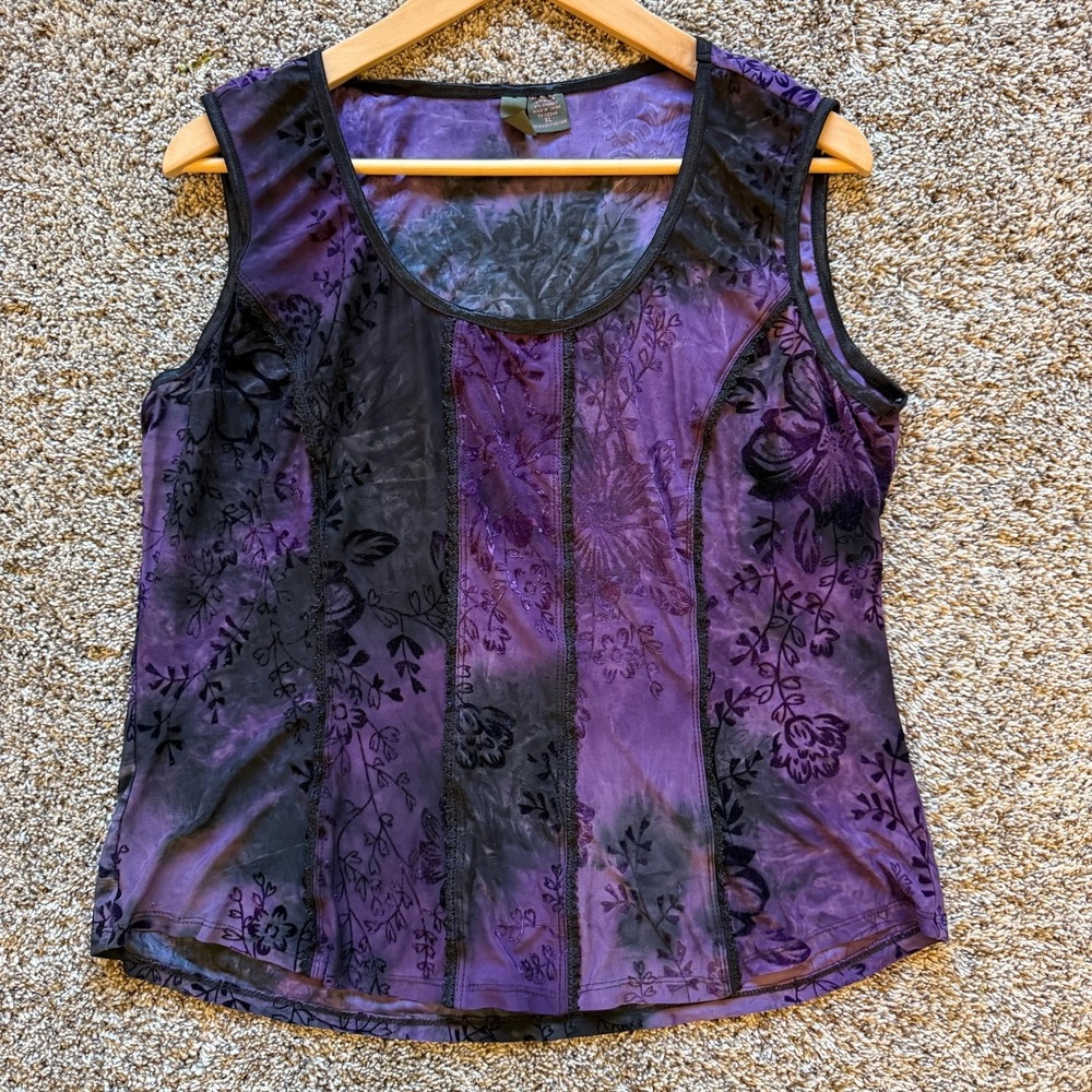 Y2K Sere Nade Tank Black Purple mesh Burnout velvet Ruffle Fairy Goth whimsigoth